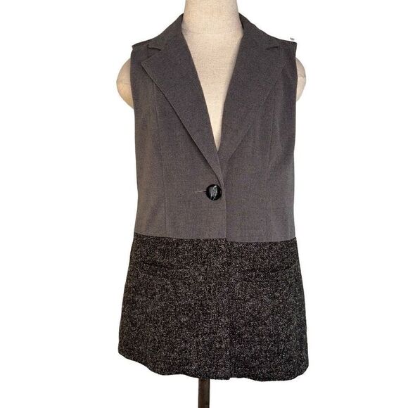 Cabi Womens Over The Moon Gray Colorblocked Mixed Media Blazer Vest Size Small - Picture 1 of 9
